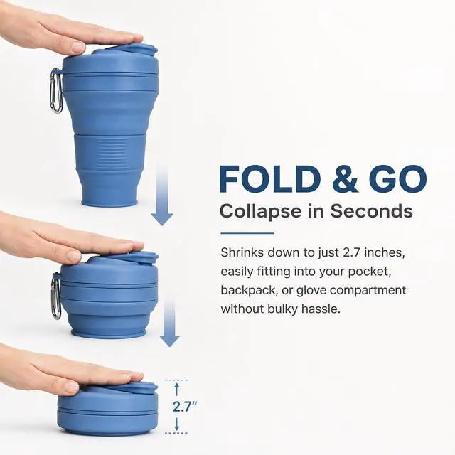Alt view image 4 of 7 - 20oz Collapsible Cup with Lid Portable Collapsible Coffee Cup BPA-Free Collapsible Cups for Traveling Camping Hiking Picnic