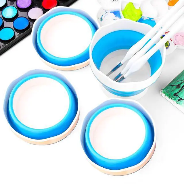 Alt view image 5 of 7 - 4 PCS Collapsible Paint Brush Washer Multifunctional Collapsible Bucket Foldable Water Cup Portable Silicone Washing Bucket Brush Holder Mini Foldable Washing Buckets for Watercolor Oil Painting