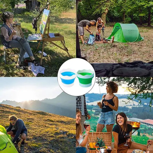 Alt view image 7 of 7 - 4 PCS Collapsible Paint Brush Washer Multifunctional Collapsible Bucket Foldable Water Cup Portable Silicone Washing Bucket Brush Holder Mini Foldable Washing Buckets for Watercolor Oil Painting