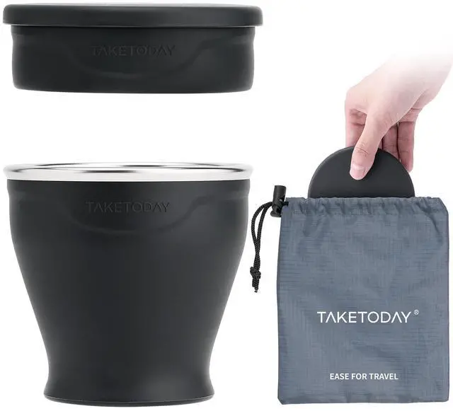 Main image of Collapsible Cup 8 oz, Foldable with Lid for Travel, Charcoal | BPA-Free Food-Grade Silicone, Waterproof Pouches, Dishwasher Safe, Reusable, for Camping, Outdoors
