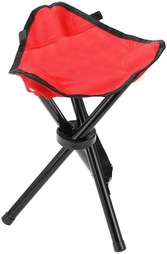 Main image of Travel Folding Camping Stool, 17.7 Inch Outdoor Tripod Seat Portable Fishing Chair Sturdy Three Legged Stool with Carry Strap for Camping Party Hiking Golf Mountaineering Picnic Beach, Red