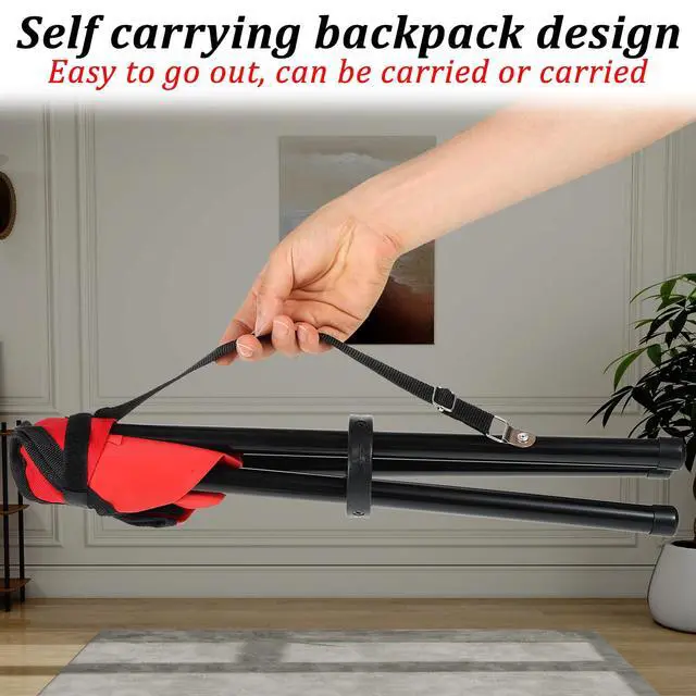 Alt view image 4 of 6 - Travel Folding Camping Stool, 17.7 Inch Outdoor Tripod Seat Portable Fishing Chair Sturdy Three Legged Stool with Carry Strap for Camping Party Hiking Golf Mountaineering Picnic Beach, Red