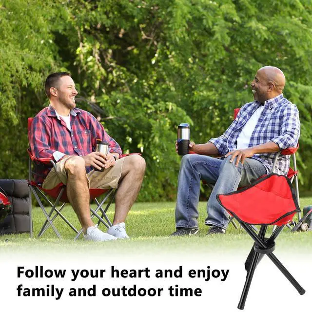 Alt view image 5 of 6 - Travel Folding Camping Stool, 17.7 Inch Outdoor Tripod Seat Portable Fishing Chair Sturdy Three Legged Stool with Carry Strap for Camping Party Hiking Golf Mountaineering Picnic Beach, Red