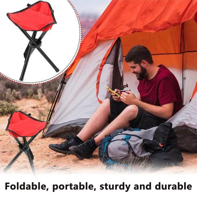 Alt view image 6 of 6 - Travel Folding Camping Stool, 17.7 Inch Outdoor Tripod Seat Portable Fishing Chair Sturdy Three Legged Stool with Carry Strap for Camping Party Hiking Golf Mountaineering Picnic Beach, Red