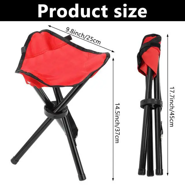 Alt view image 2 of 6 - Travel Folding Camping Stool, 17.7 Inch Outdoor Tripod Seat Portable Fishing Chair Sturdy Three Legged Stool with Carry Strap for Camping Party Hiking Golf Mountaineering Picnic Beach, Red