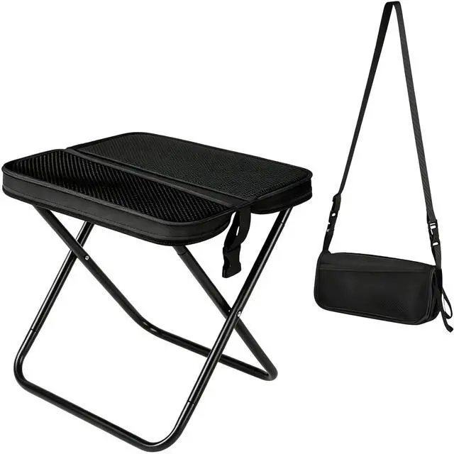 Main image of Foldable Backpack Stool, Folding Backpack Stool with Shoulder Strap & 2 Side Pockets, Collapsible Folding Stool for Camping, Fishing, Hiking, Travel & Outdoor (Black)