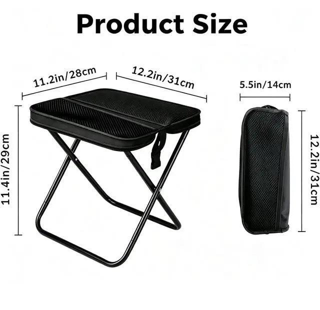 Alt view image 2 of 7 - Foldable Backpack Stool, Folding Backpack Stool with Shoulder Strap & 2 Side Pockets, Collapsible Folding Stool for Camping, Fishing, Hiking, Travel & Outdoor (Black)