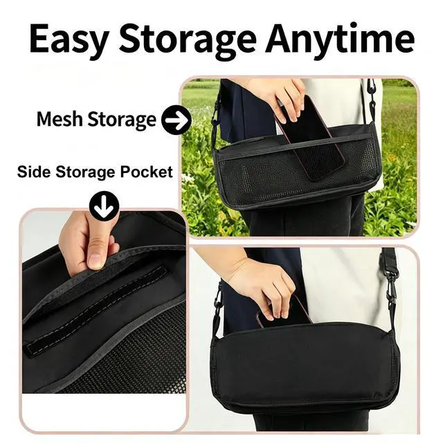 Alt view image 4 of 7 - Foldable Backpack Stool, Folding Backpack Stool with Shoulder Strap & 2 Side Pockets, Collapsible Folding Stool for Camping, Fishing, Hiking, Travel & Outdoor (Black)