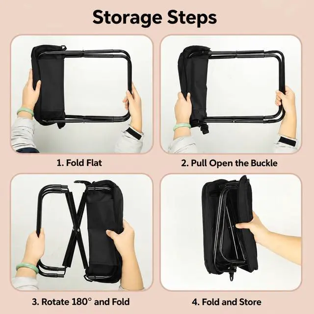 Alt view image 6 of 7 - Foldable Backpack Stool, Folding Backpack Stool with Shoulder Strap & 2 Side Pockets, Collapsible Folding Stool for Camping, Fishing, Hiking, Travel & Outdoor (Black)
