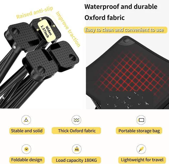 Alt view image 4 of 7 - Portable Folding Camping Stool, Outdoor Camping Lightweight Small Chair for Gardening Fishing BBQ Hiking and Beach, Camping Seat with Carry Bag(Black, L 13")