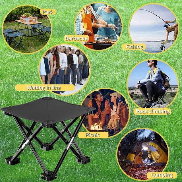 Alt view image 6 of 7 - Portable Folding Camping Stool, Outdoor Camping Lightweight Small Chair for Gardening Fishing BBQ Hiking and Beach, Camping Seat with Carry Bag(Black, L 13")