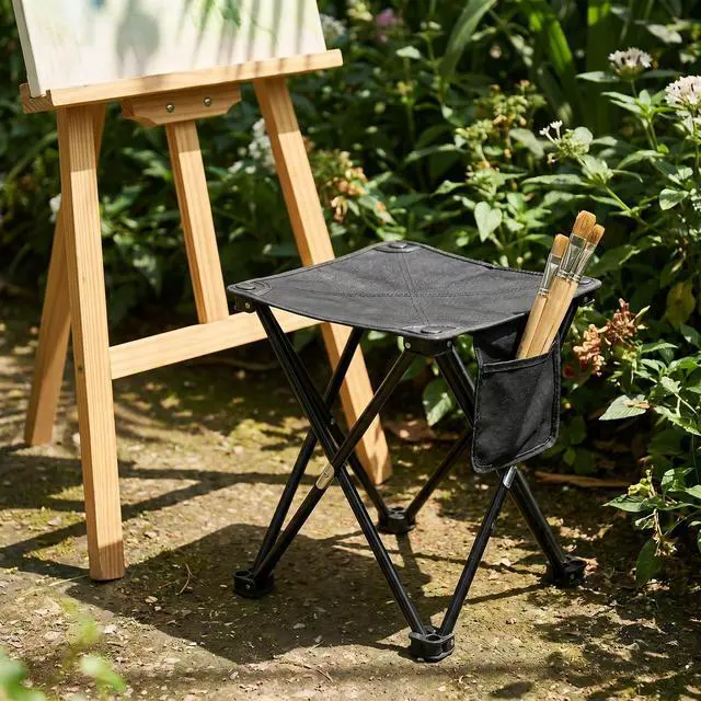 Alt view image 4 of 7 - Portable Folding Camping Stool w/Foot Rest, Lightweight Mini Chair | Collapsible Ottoman for Outdoor Travel, Beach, Hiking, Fishing, Compact Footrest Stool w/Camp Chair, Foldable Mat RV & Picnic