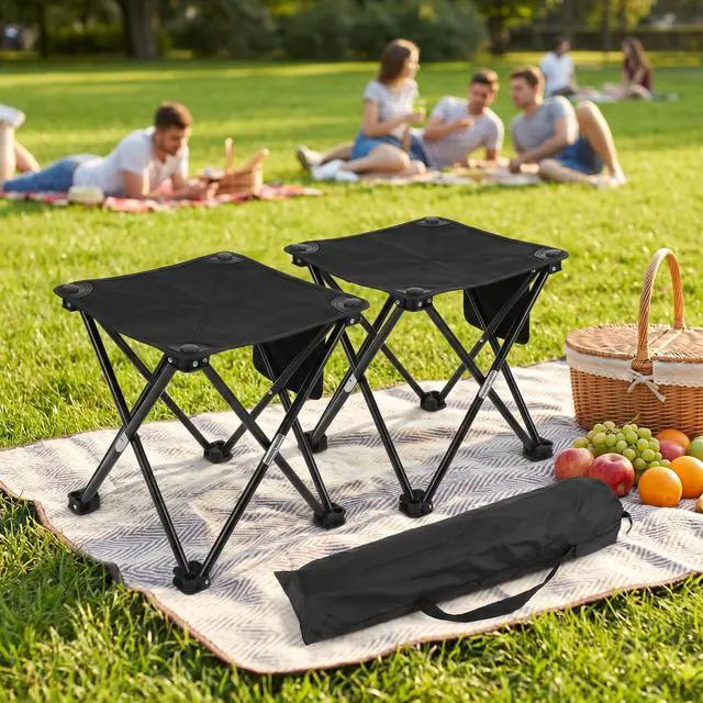 Alt view image 3 of 7 - Portable Folding Camping Stool w/Foot Rest, Lightweight Mini Chair | Collapsible Ottoman for Outdoor Travel, Beach, Hiking, Fishing, Compact Footrest Stool w/Camp Chair, Foldable Mat RV & Picnic