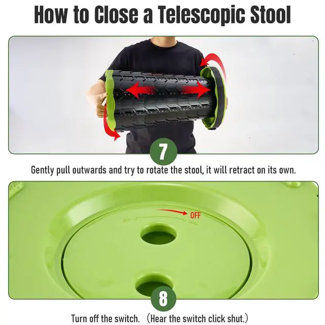 Alt view image 4 of 7 - Portable Collapsible Stool, Pop Up Stool, Retractable Camping Seat | Height range 2.4-17.5 in; thickened PP, 2 lb design and shoulder strap for fishing, hiking, BBQ, travel, and outdoor use.