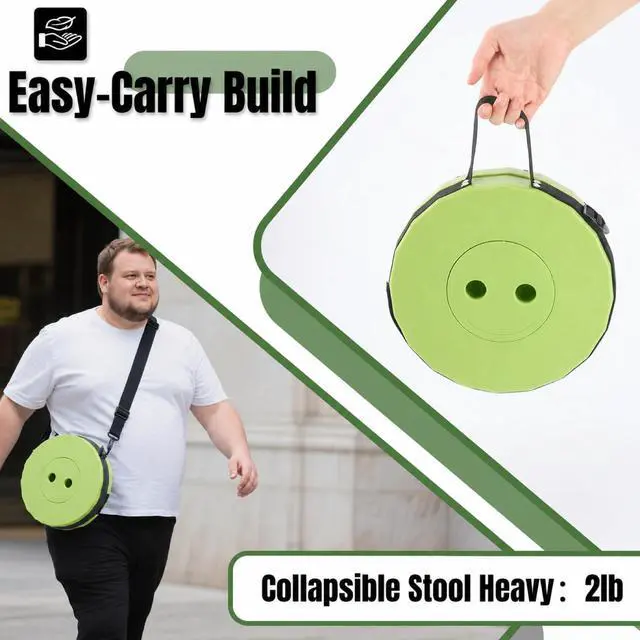 Alt view image 6 of 7 - Portable Collapsible Stool, Pop Up Stool, Retractable Camping Seat | Height range 2.4-17.5 in; thickened PP, 2 lb design and shoulder strap for fishing, hiking, BBQ, travel, and outdoor use.