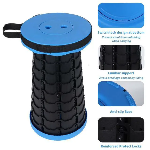 Alt view image 2 of 7 - Upgraded Collapsible Stool, Folding Chair with Switch Lock - Prodable Camping Stool with Load Capacity 400lbs, Retractable Collapsible Stool for Camping Fishing Hiking