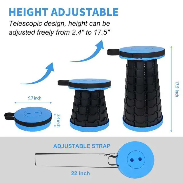 Alt view image 3 of 7 - Upgraded Collapsible Stool, Folding Chair with Switch Lock - Prodable Camping Stool with Load Capacity 400lbs, Retractable Collapsible Stool for Camping Fishing Hiking
