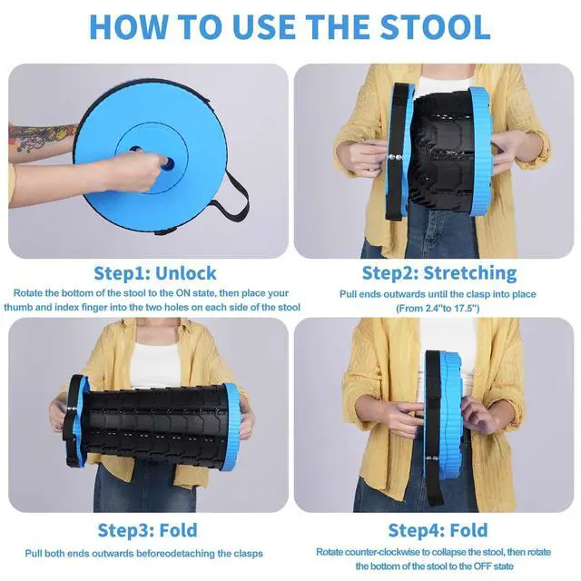Alt view image 4 of 7 - Upgraded Collapsible Stool, Folding Chair with Switch Lock - Prodable Camping Stool with Load Capacity 400lbs, Retractable Collapsible Stool for Camping Fishing Hiking
