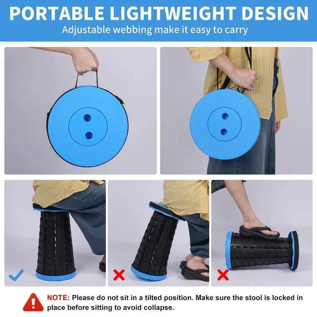 Alt view image 5 of 7 - Upgraded Collapsible Stool, Folding Chair with Switch Lock - Prodable Camping Stool with Load Capacity 400lbs, Retractable Collapsible Stool for Camping Fishing Hiking