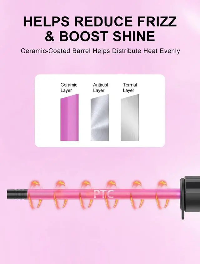 Alt view image 6 of 7 - 3/8 Inch Ceramic Small Curling Wand for Short Hair, 9mm Small Curling Iron | 9mm Small Barrel Without Clamp for Tight Curls, 450°F/430°F Dual Heat Settings, Dual Voltage, Pink