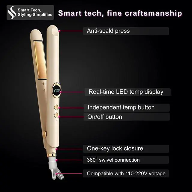 Alt view image 6 of 6 - 2-in-1 Hair Straightener & Curler, Dual-Voltage 30W, Fast Heat-Up