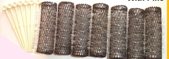 Main image of 2 Packs (14 total) MEDIUM BRUSH ROLLERS & PINS Hair Curlers Bristles 2 1/2"x 3/4" NEW
