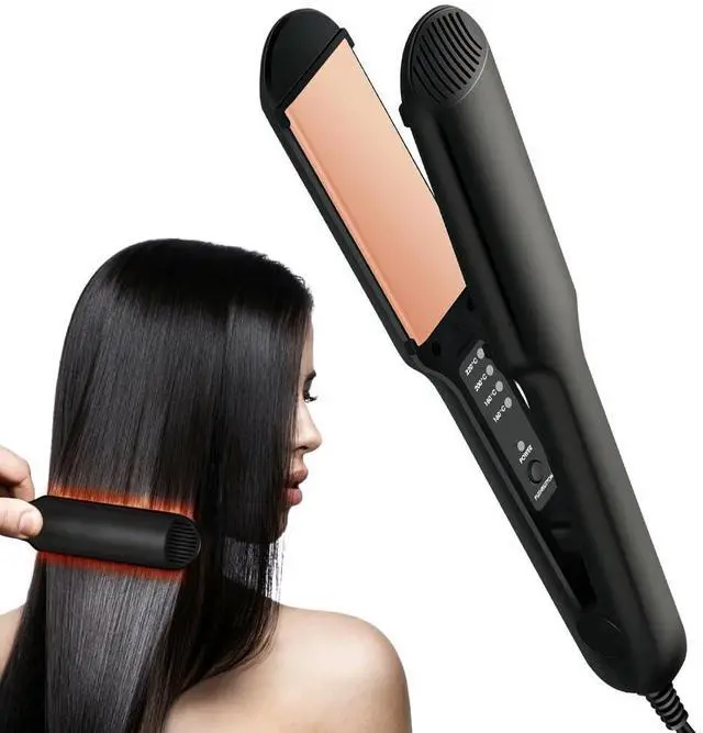 Main image of Portable Dual Voltage Straightening Ceramic Flat Iron, 10S Fast Heating,4-Level Regulation,Wide Flat Iron Hair Straightener and Curler 2 in 1
