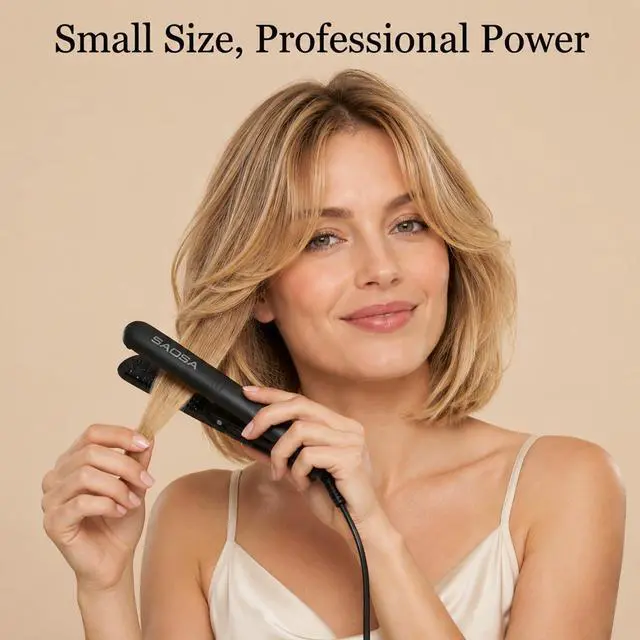 Alt view image 6 of 7 - Mini Flat Iron, 0.7 Inch Ceramic Small Hair Straightener for Short Hair, Bangs & Edges, 2 in 1 Travel Flat Iron Dual Voltage, 410°F Fast Heat Up Tourmaline Styler with Storage Pouch, Black