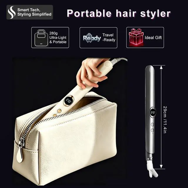 Alt view image 5 of 6 - 2-in-1 Hair Straightener & Curler, Dual-Voltage 30W, Fast Heat-Up | Stylish Design, 12 Heat Settings (150°C210°C) with Digital Display, One-Button Storage Lock