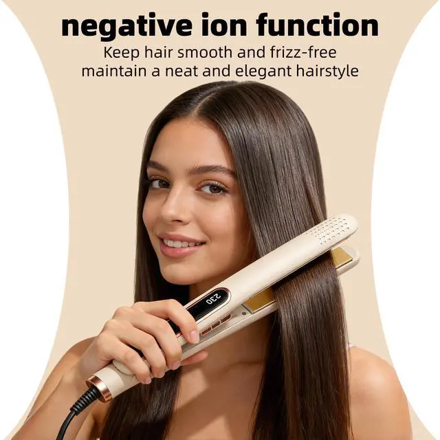 Alt view image 2 of 6 - Flat Iron Hair Straightener 1 Inch Flat Iron and Curler 2 in 1 Titanium Ceramic Ionic Dual Voltage& LED Display StraightenerPortable Straightener and Curlers with 10s Heat Up