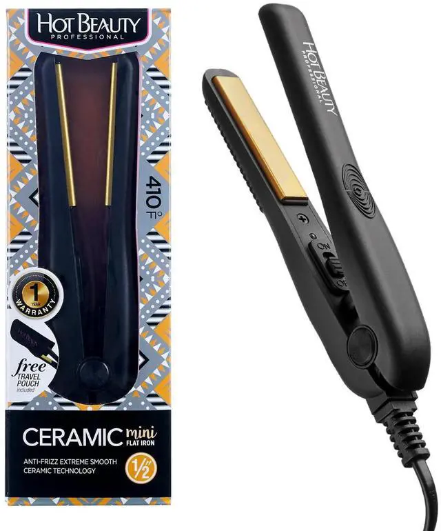 Main image of Professional Ceramic Mini Flat Iron 1/2", Anti-Frizz, Fast Heating, Versatile Styling for Curly & Straight Hair, Ideal for Traveling with Travel Pouch (Black)