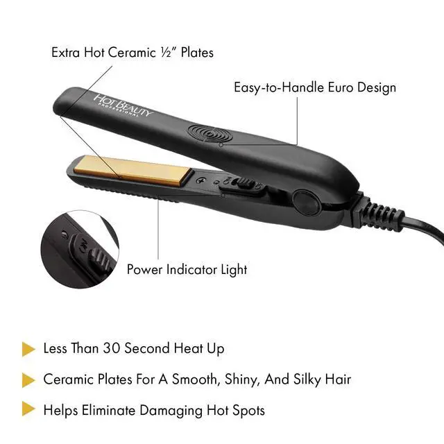 Alt view image 2 of 5 - Professional Ceramic Mini Flat Iron 1/2", Anti-Frizz, Fast Heating, Versatile Styling for Curly & Straight Hair, Ideal for Traveling with Travel Pouch (Black)