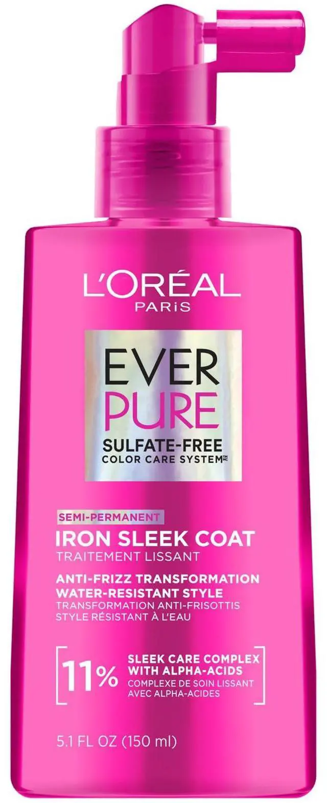 Main image of Sulfate Free Iron Sleek Coat, Anti-Frizz Hair Treatment Spray with Heat Protection & Humidity Protection, Semi-Permanent Smoothing, Suitable for Color-Treated Hair, EverPure, 5.1 fl oz