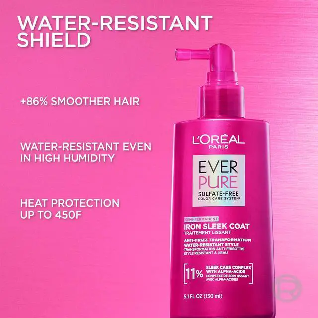 Alt view image 4 of 7 - Sulfate Free Iron Sleek Coat, Anti-Frizz Hair Treatment Spray with Heat Protection & Humidity Protection, Semi-Permanent Smoothing, Suitable for Color-Treated Hair, EverPure, 5.1 fl oz