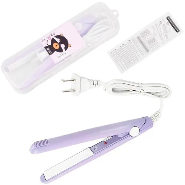 Main image of Mini Hair Straightener 2 in 1 Straight and Curly Hair Flat Iron Ceramic Tourmaline Plate 100-240V 20W US Plug (Purple)