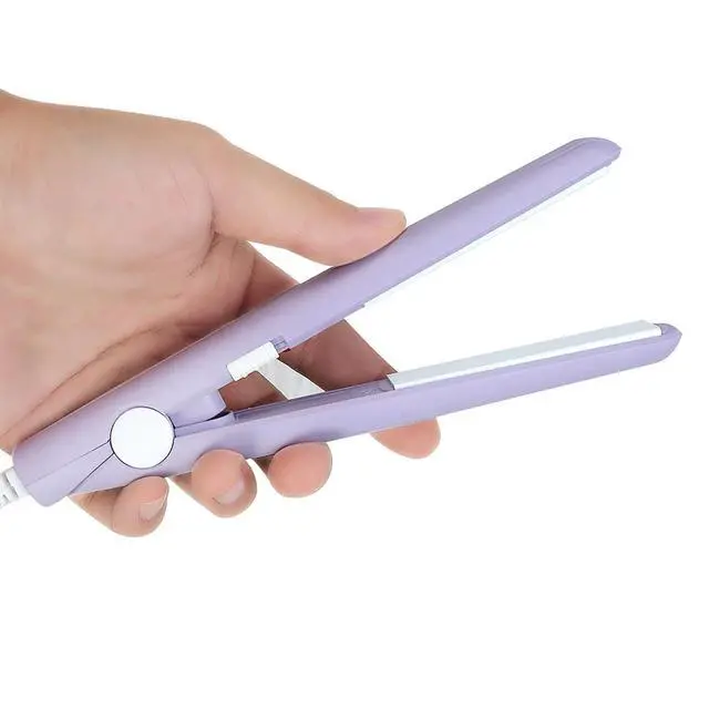Alt view image 2 of 7 - Mini Hair Straightener 2 in 1 Straight and Curly Hair Flat Iron Ceramic Tourmaline Plate 100-240V 20W US Plug (Purple)