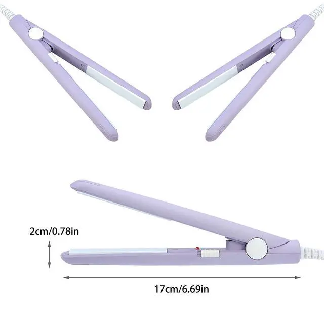 Alt view image 4 of 7 - Mini Hair Straightener 2 in 1 Straight and Curly Hair Flat Iron Ceramic Tourmaline Plate 100-240V 20W US Plug (Purple)