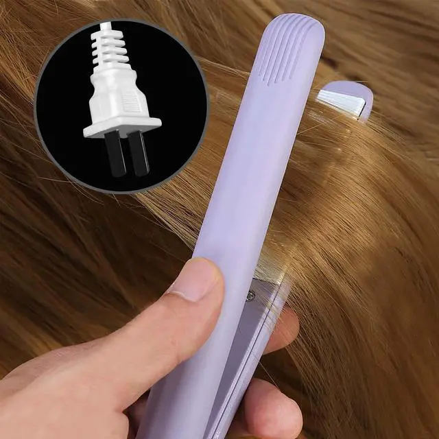 Alt view image 5 of 7 - Mini Hair Straightener 2 in 1 Straight and Curly Hair Flat Iron Ceramic Tourmaline Plate 100-240V 20W US Plug (Purple)