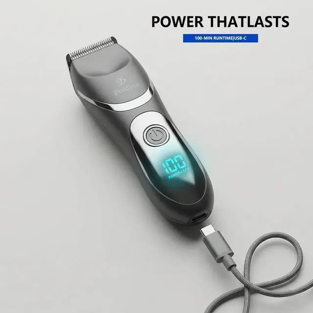 Alt view image 5 of 7 - Men's Body and Groin Trimmer, Electric Manscaping Groomer with Skin-Friendly Ceramic Blade, LED Light, IPX7 Waterproof Wet/Dry Pubic Hair Shaver, USB-C Rechargeable Grooming Kit