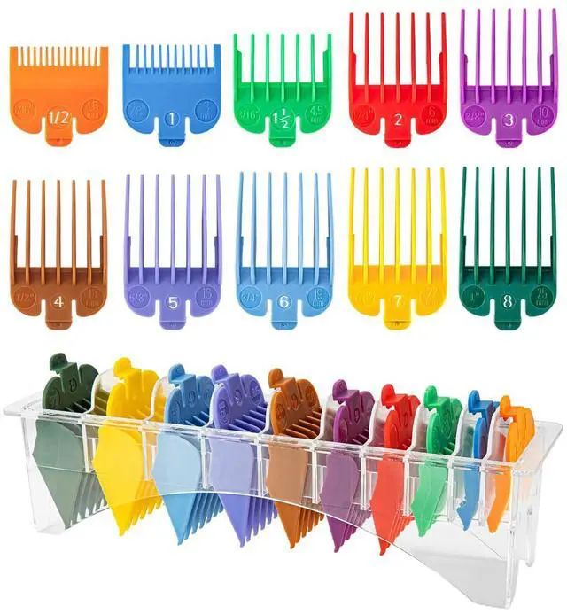 Main image of Clipper Guards Set for Most Wahl Clippers with Holder, 10Pcs, Color-Coded | Color-coded, with Organizer, 10Pcs Set from 1/16" to 1"