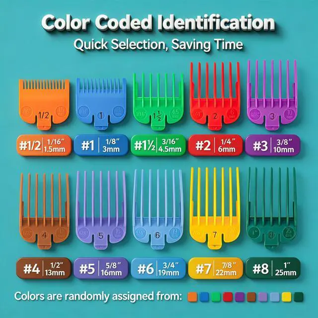 Alt view image 3 of 7 - Clipper Guards Set for Most Wahl Clippers with Holder, 10Pcs, Color-Coded | Color-coded, with Organizer, 10Pcs Set from 1/16" to 1"