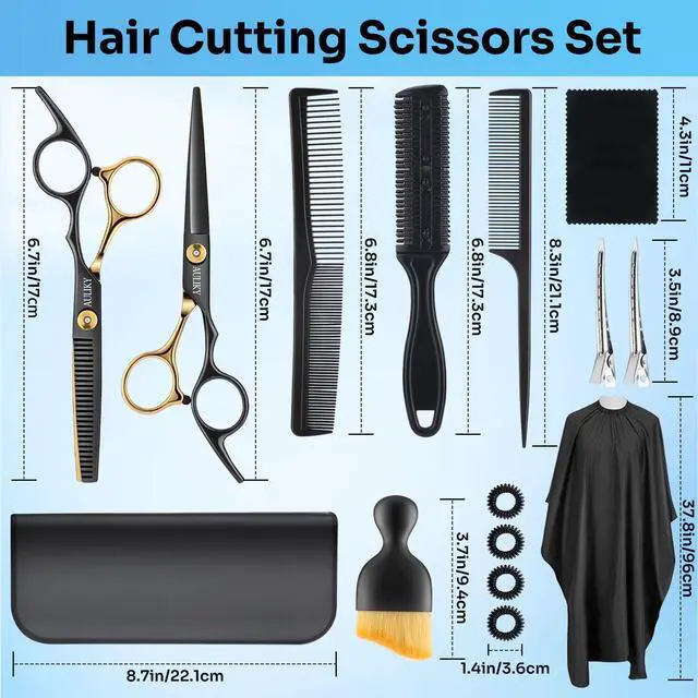 Alt view image 5 of 7 - Hair Cutting Scissors Shears Kits, 15 Pcs Professional Stainless Steel Hairdressing Shears Set Thinning Scissors for Barber/Salon/Home/Men/Women/Kids/Adults