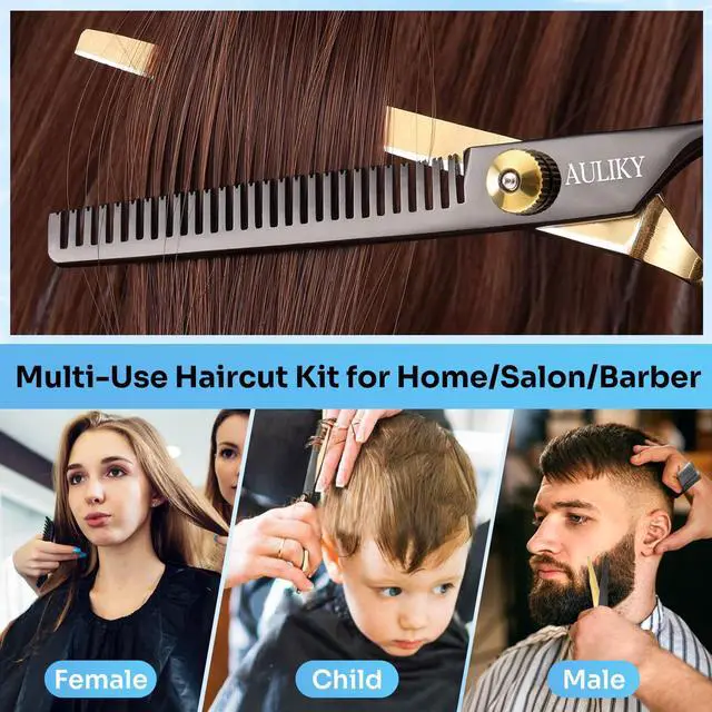 Alt view image 6 of 7 - Hair Cutting Scissors Shears Kits, 15 Pcs Professional Stainless Steel Hairdressing Shears Set Thinning Scissors for Barber/Salon/Home/Men/Women/Kids/Adults