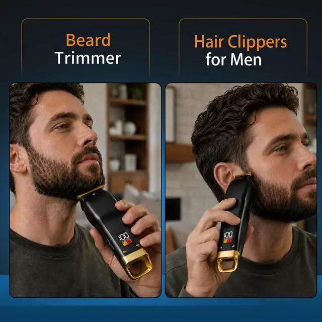 Alt view image 7 of 7 - Beard Trimmer for Men, Cordless Hair Clippers for Men with 6 Guards | Type-C Rechargeable Hair Trimmer with Led Display, Electric Razors for Face, Neck, Groin & Manscaping, Ideal Gift for Men