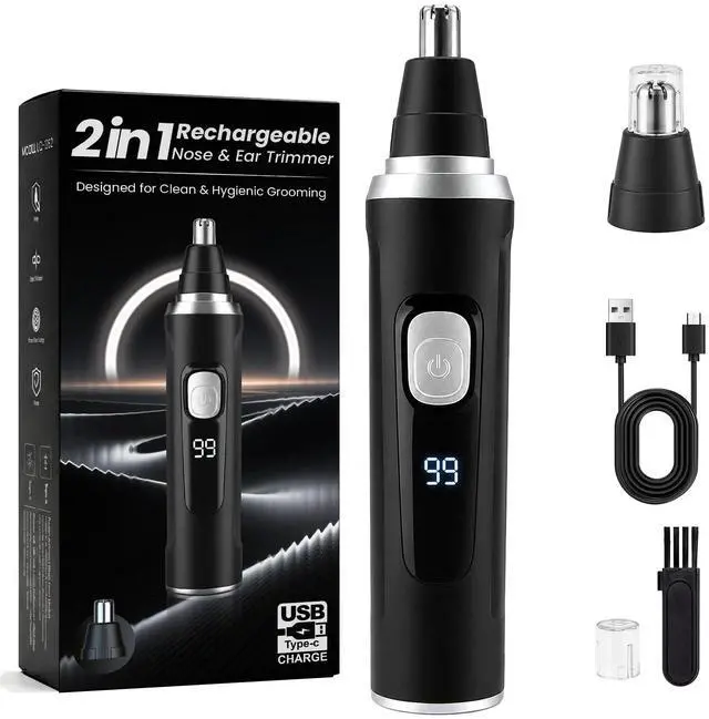 Main image of Ear and Nose Hair Trimmer for Men & Women,2026 Painless USB Rechargeable Eyebrow & Facial & Nose Hair Trimmer Clipper with LED Display for Easy Cleansing Travel Size