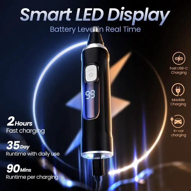 Alt view image 4 of 7 - Ear and Nose Hair Trimmer for Men & Women,2026 Painless USB Rechargeable Eyebrow & Facial & Nose Hair Trimmer Clipper with LED Display for Easy Cleansing Travel Size
