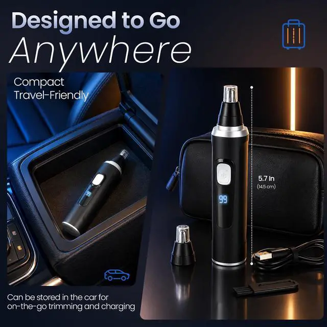 Alt view image 6 of 7 - Ear and Nose Hair Trimmer for Men & Women,2026 Painless USB Rechargeable Eyebrow & Facial & Nose Hair Trimmer Clipper with LED Display for Easy Cleansing Travel Size
