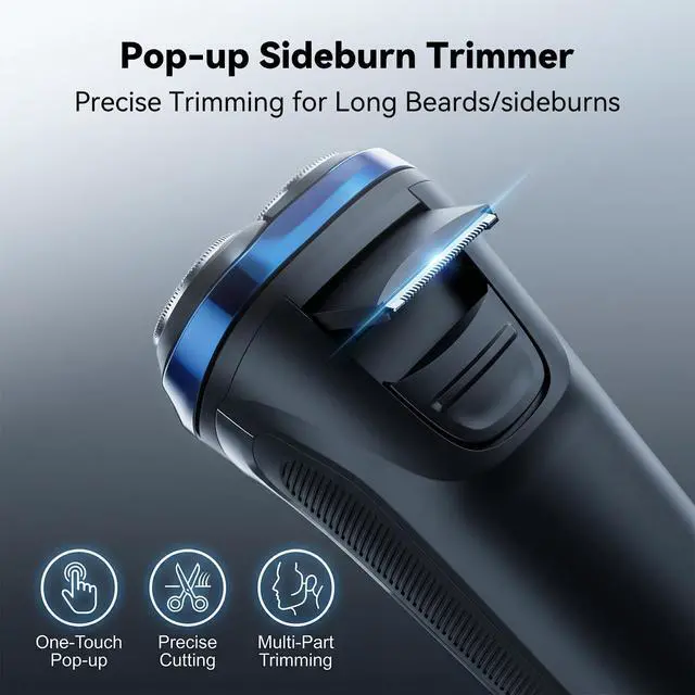 Alt view image 5 of 6 - Electric Razor for Men, 2026 Upgraded Electric Shavers for Men, USB-C Rechargeable, Wet & Dry Shaver with Pop-up Trimmer and Travel Case (Blue)