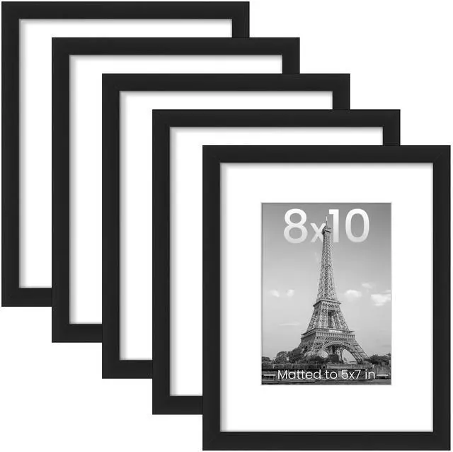 Main image of 8x10 Picture Frames, Gallery Wall Frames Set of 5, Black | Photo Frame Collage Wall Decor, 8 x 10 Frame, 5x7 Frame with Mat for Family, Baby, Hallway, Christmas