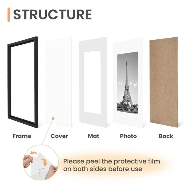 Alt view image 3 of 7 - 8x10 Picture Frames, Gallery Wall Frames Set of 5, Black | Photo Frame Collage Wall Decor, 8 x 10 Frame, 5x7 Frame with Mat for Family, Baby, Hallway, Christmas